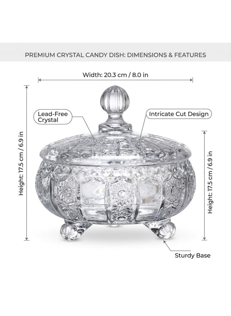 Bohemian Glass Candy Dish with Feet, Decorative Serving Bowl for Sweets and Nuts with Embossed Design, Elegant Tableware for Hosting - Transparent - Image 5