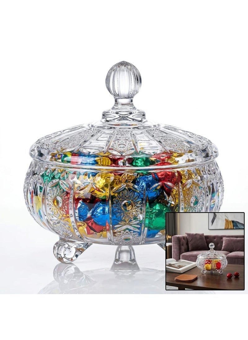 Bohemian Glass Candy Dish with Feet, Decorative Serving Bowl for Sweets and Nuts with Embossed Design, Elegant Tableware for Hosting - Transparent - Image 4