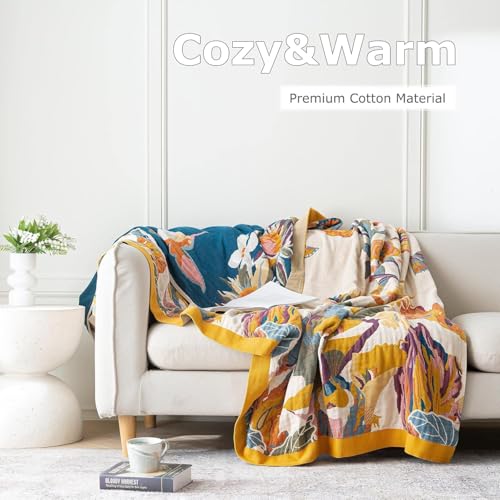 LUTBM Queen Throw Blanket for Bed 100% Cotton Boho Ultra Soft Quilt Butterfly and Floral Double Embroidery Fall Queen Bed Blanket Bedspread,90"x 90" All Season Blankets for Bedding Couch - Image 4