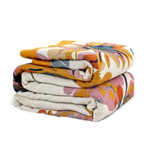 LUTBM Queen Throw Blanket for Bed 100% Cotton Boho Ultra Soft Quilt Butterfly and Floral Double Embroidery Fall Queen Bed Blanket Bedspread,90"x 90" All Season Blankets for Bedding Couch - Image 1