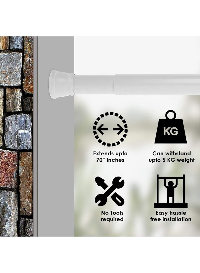 Story@Home Story@Home - Shower Curtain Rod, Adjustable Curtain Rod, Tension Spring Installation (No Tools Needed), Sturdy & Rust-Proof, 41-70 Inches, White | Curtain Rods No Drilling for Wall - Image 3