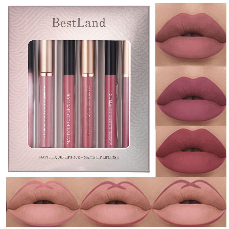 URQT 6pcs Lip Liner and Lipstick Makeup Set, 3 Velvety Matte Liquid Lipsticks + 3 Matching Smooth Lip Liner One Step Lips Makeup Kits Waterproof Long Lasting Matte Lipstick Gift Set (Set C, 6) - Image 2