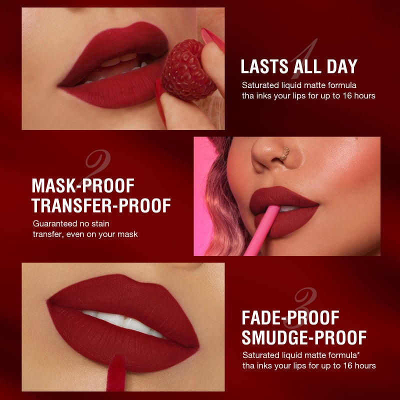 URQT 6pcs Lip Liner and Lipstick Makeup Set, 3 Velvety Matte Liquid Lipsticks + 3 Matching Smooth Lip Liner One Step Lips Makeup Kits Waterproof Long Lasting Matte Lipstick Gift Set (Set C, 6) - Image 3