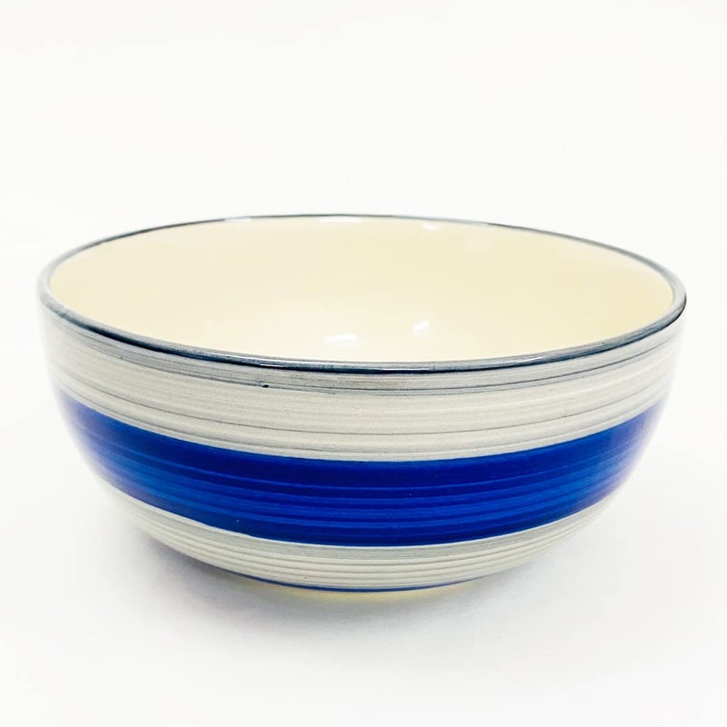 Re RE ShadowGreen Kitchen | Ceramic Serving Bowl | Snack Bowl | Serving Bowl | Dinner Bowl | Cereal Bowl | Pasta Bowl | (Set of 1, 750ml) (Blue Stripped) - Image 1
