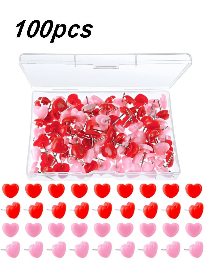 100 قطعة من دبابيس الضغط على شكل قلب للوحة الفلين، دبابيس ضغط لطيفة برأس مسطح للوحة الإعلانات ولوحات الإعلانات واللافتات والخريطة - Image 1