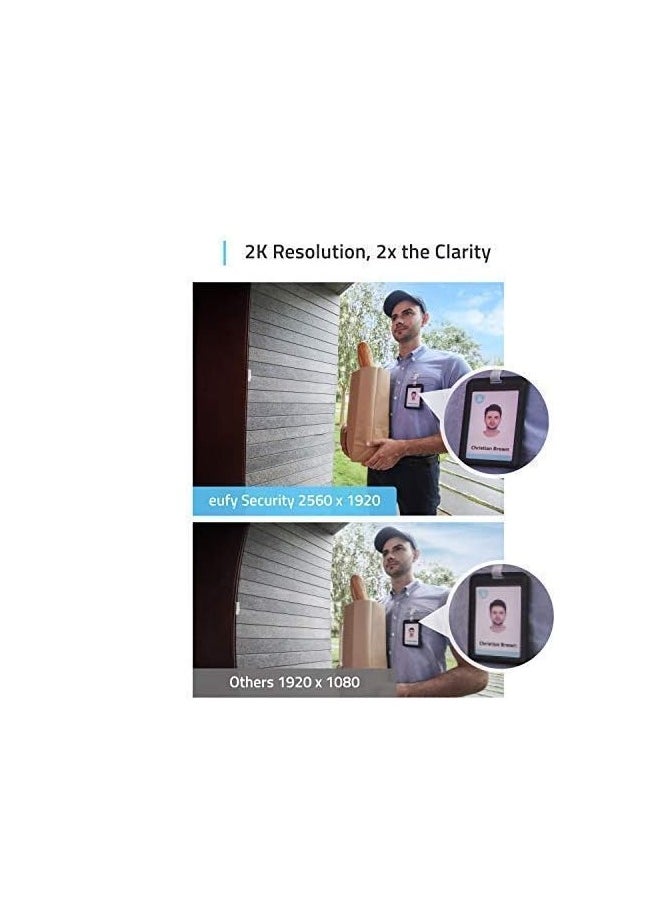 eufy - eufy Security, Wi-Fi Doorbell Camera, 2K Resolution, No Monthly Fees, Local Storage, Human Detection, with Wireless Chime—Requires Existing Doorbell Wires and Installation Experience, 16-24 VAC, 30 VA - Image 1