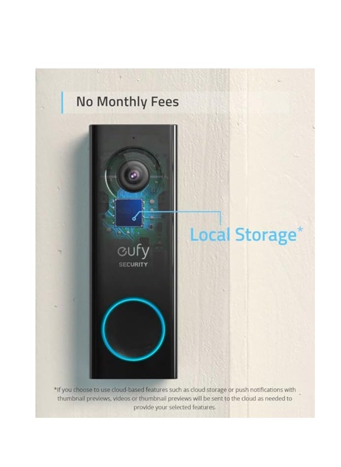 eufy - eufy Security, Wi-Fi Doorbell Camera, 2K Resolution, No Monthly Fees, Local Storage, Human Detection, with Wireless Chime—Requires Existing Doorbell Wires and Installation Experience, 16-24 VAC, 30 VA - Image 1