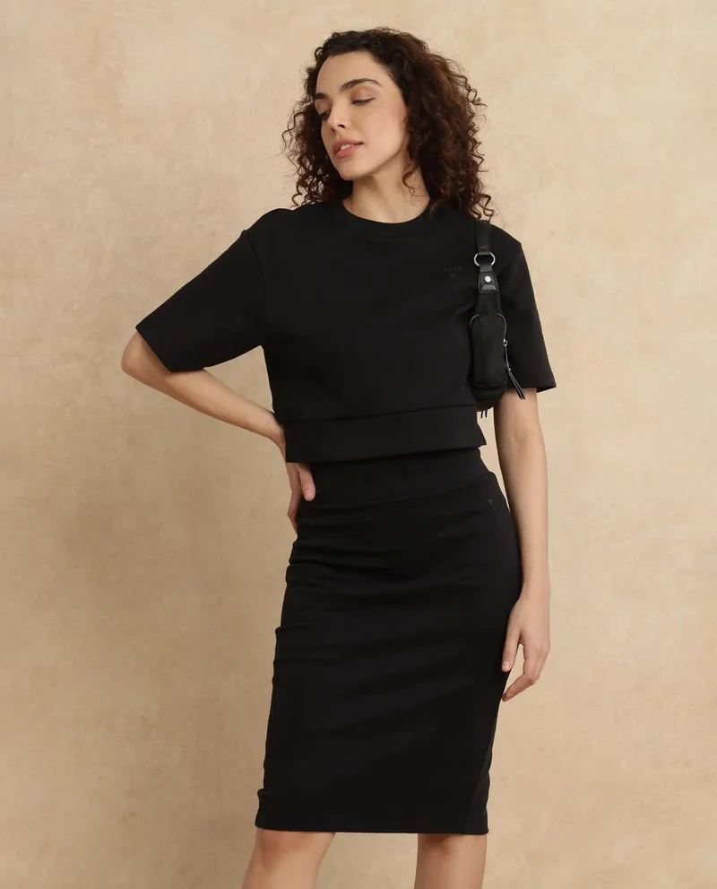 Rareism Women's Solid Straight Fit Knit Skirt
