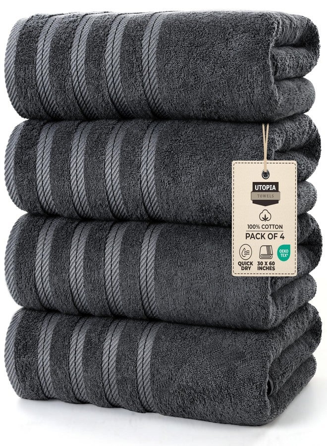 Utopia Towels مجموعة مناشف يوتوبيا 4 قطع مناشف استحمام كبيرة الحجم ممتازة، (30 × 60 بوصة) 100% قطن حلقي مصنّع 500GSM، مناشف خفيفة الوزن وذات قدرة عالية على الامتصاص وتجف بسرعة، مثالية للاستخدام اليومي (رمادي) - Image 1