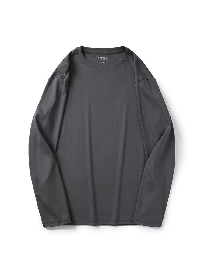 Markless 100% Long Staple Cotton Men's T-shirt 50s Cotton Skin-friendly Long Sleeve 0635m2 Dark Gray M - Image 3