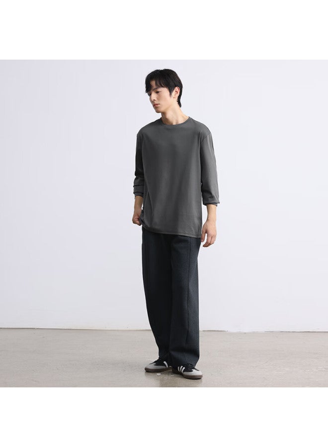 Markless 100% Long Staple Cotton Men's T-shirt 50s Cotton Skin-friendly Long Sleeve 0635m2 Dark Gray M - Image 2