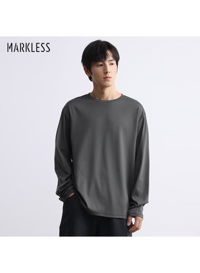 Markless 100% Long Staple Cotton Men's T-shirt 50s Cotton Skin-friendly Long Sleeve 0635m2 Dark Gray M - Image 1