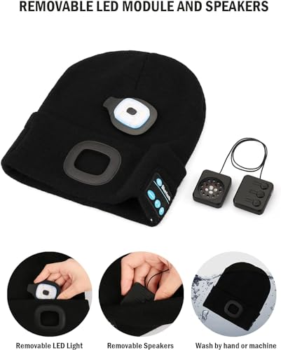 FabSeasons Acrylic Unisex Winter Skull Cap/Beanie/Hat with Rechargeable LED Lights & in-Built Wireless Bluetooth Headphones - for Outdoors/Trekking/Running Black, Free Size - Image 3