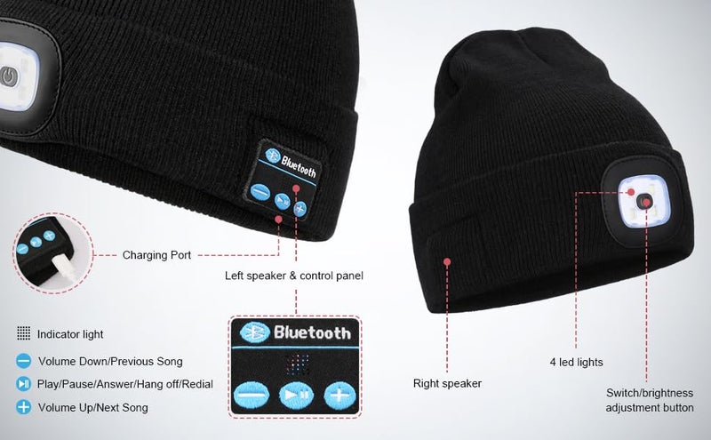 FabSeasons Acrylic Unisex Winter Skull Cap/Beanie/Hat with Rechargeable LED Lights & in-Built Wireless Bluetooth Headphones - for Outdoors/Trekking/Running Black, Free Size - Image 4
