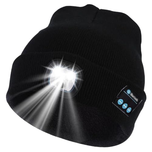 FabSeasons Acrylic Unisex Winter Skull Cap/Beanie/Hat with Rechargeable LED Lights & in-Built Wireless Bluetooth Headphones - for Outdoors/Trekking/Running Black, Free Size - Image 1