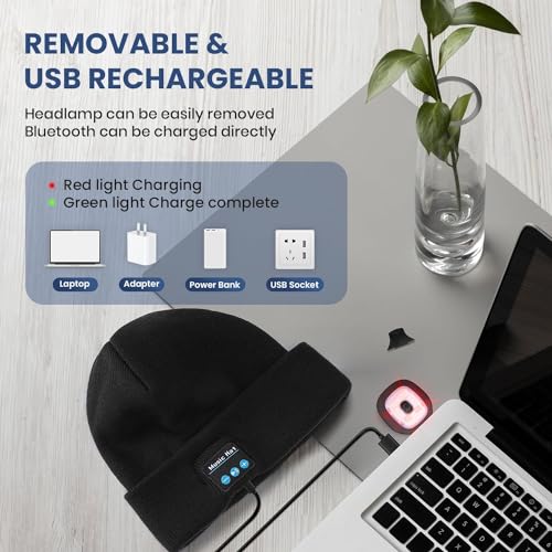 FabSeasons Acrylic Unisex Winter Skull Cap/Beanie/Hat with Rechargeable LED Lights & in-Built Wireless Bluetooth Headphones - for Outdoors/Trekking/Running Black, Free Size - Image 5