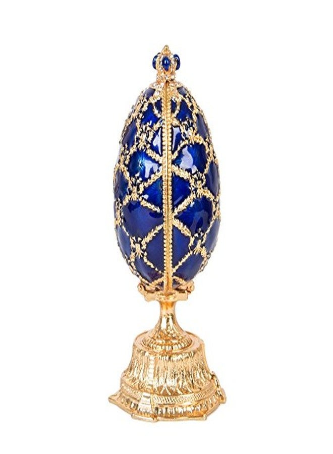 QIFU Hand Painted Blue Easter Egg Style Decorative Enamel Trinket Box Unique Gift for Family - Image 3