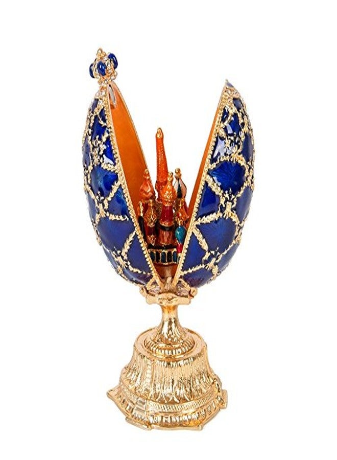 QIFU Hand Painted Blue Easter Egg Style Decorative Enamel Trinket Box Unique Gift for Family - Image 1