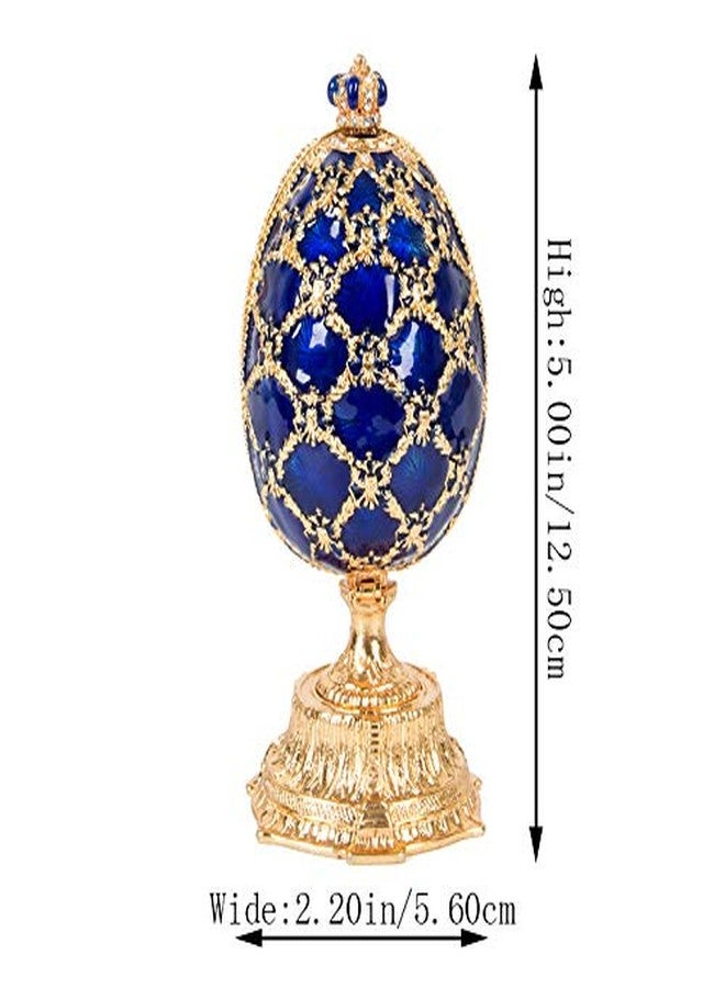 QIFU Hand Painted Blue Easter Egg Style Decorative Enamel Trinket Box Unique Gift for Family - Image 5