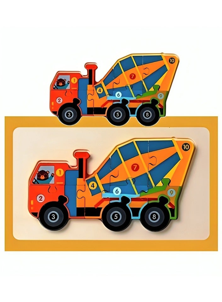 ألغاز خشبية ثلاثية الأبعاد مصممة لتعليم الأطفال شكل المركبات الهندسية، أدوات دعم التعليم للآباء والمعلمين، ألوان وأنماط جذابة، تنمية المهارات الحركية من مونتيسوري، هدايا رائعة (نمط خلاطة الأسمنت) - Image 1