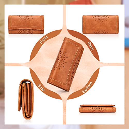 APHISON Ladies Soft PU Leather Long Wallet Trifold Clutch Purse Credit Card Holder Case for Women With Gift Box 2214 (BROWN) - Image 4
