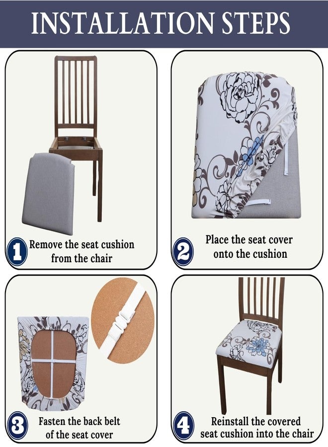 SPRINGRICO Seat Covers for Dining Room Chair Set of 6 Washable Seat Cushion Slipcovers Kitchen Chair Covers (6 Pack, Floral Beige) - Image 5