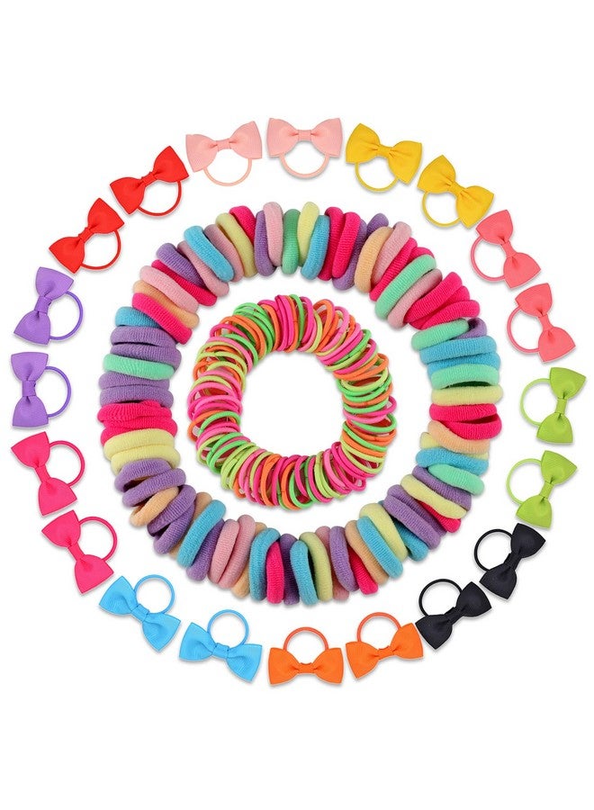 KuuCare 220 PCS Baby Hair Ties No Damage, Toddler Hair Ties with Bows Small Rubber Bands Elastic Ponytail Holders Hair Accessories for Infants Baby Girls, Multi-color - Image 1