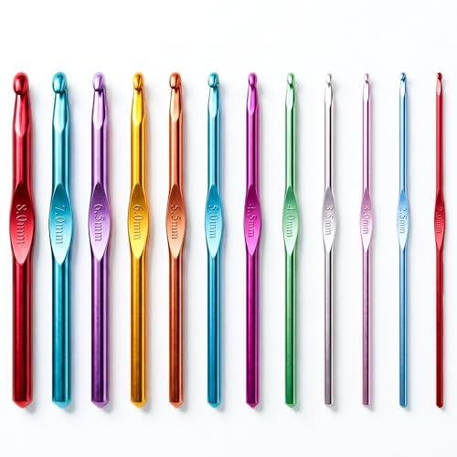 CLAPONE Aluminum Crochet Hooks Set 2.0mm–8.0mm, Color-Coded Knitting Needles Kit, Smooth Metal Crochet Needles for Yarn Craft, DIY Weaving & Handmade Projects (Multicolor, 12 Piece Set) - Image 1