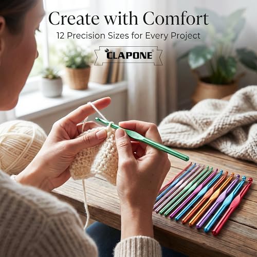 CLAPONE Aluminum Crochet Hooks Set 2.0mm–8.0mm, Color-Coded Knitting Needles Kit, Smooth Metal Crochet Needles for Yarn Craft, DIY Weaving & Handmade Projects (Multicolor, 12 Piece Set) - Image 3