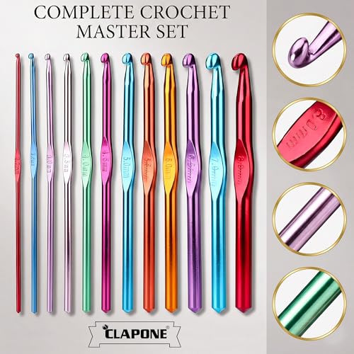 CLAPONE Aluminum Crochet Hooks Set 2.0mm–8.0mm, Color-Coded Knitting Needles Kit, Smooth Metal Crochet Needles for Yarn Craft, DIY Weaving & Handmade Projects (Multicolor, 12 Piece Set) - Image 4