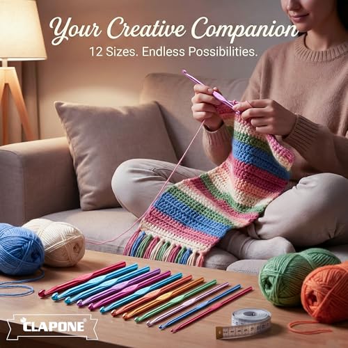 CLAPONE Aluminum Crochet Hooks Set 2.0mm–8.0mm, Color-Coded Knitting Needles Kit, Smooth Metal Crochet Needles for Yarn Craft, DIY Weaving & Handmade Projects (Multicolor, 12 Piece Set) - Image 5
