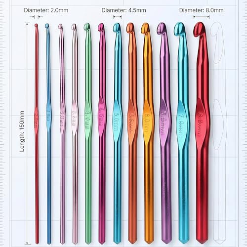 CLAPONE Aluminum Crochet Hooks Set 2.0mm–8.0mm, Color-Coded Knitting Needles Kit, Smooth Metal Crochet Needles for Yarn Craft, DIY Weaving & Handmade Projects (Multicolor, 12 Piece Set) - Image 2