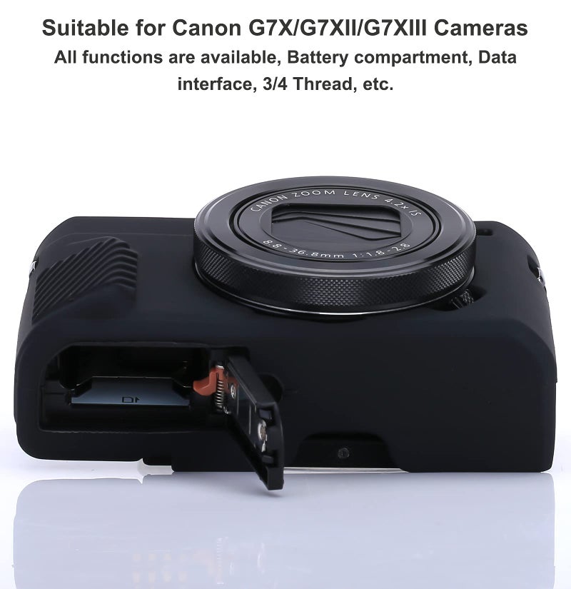 Yisau حافظة G7X Mark II حافظة G7X Mark III حافظة كاميرا G7X حافظة سيليكون فائقة النحافة وخفيفة الوزن من المطاط الناعم لحقيبة تغطية كاميرا كانون باور شوت G7X G7X Mark II G7X Mark III + قطعة قماش ميكروفايبر (أسود) - Image 3