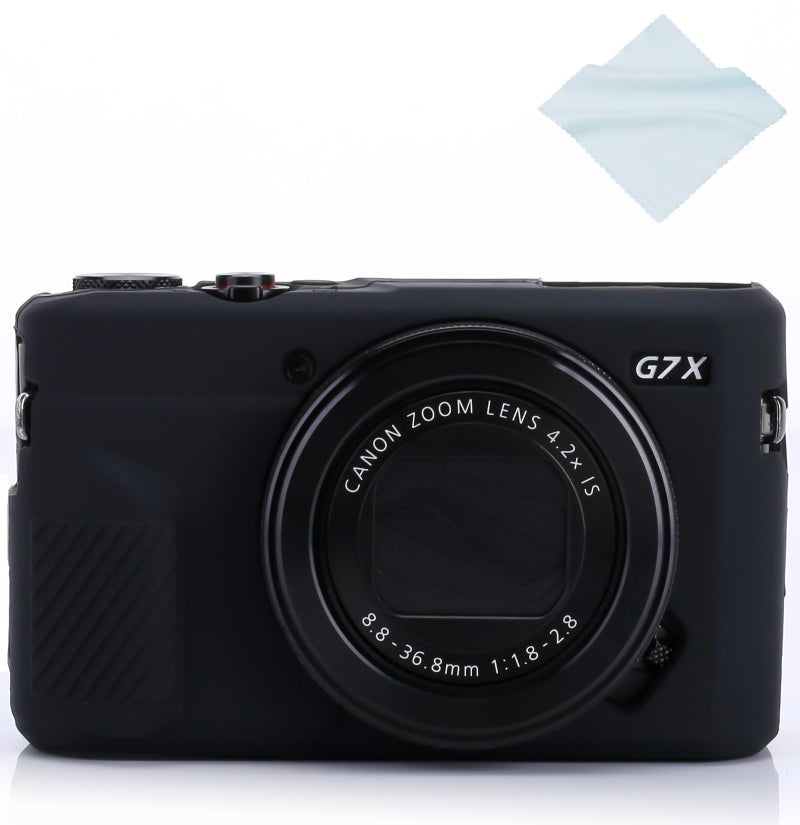 Yisau حافظة G7X Mark II حافظة G7X Mark III حافظة كاميرا G7X حافظة سيليكون فائقة النحافة وخفيفة الوزن من المطاط الناعم لحقيبة تغطية كاميرا كانون باور شوت G7X G7X Mark II G7X Mark III + قطعة قماش ميكروفايبر (أسود) - Image 1