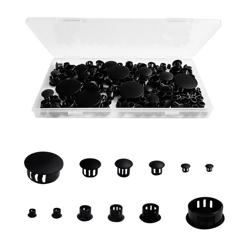 Hardware Plugs  6 Sizes Black Plastic Hole Plugs 5mm 6mm 8mm 10mm 13mm 25mm 155pcs