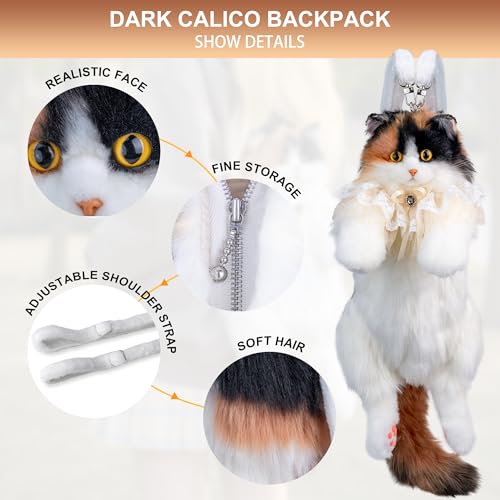 Chongker Stuffed Realistic Cat Plush Backpack - Cute and Soft Stuffed Animal Backpack with Adjustable Straps,Dark brown - Image 4