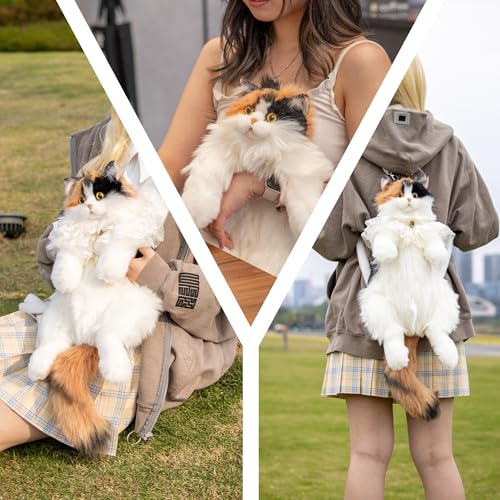 Chongker Stuffed Realistic Cat Plush Backpack - Cute and Soft Stuffed Animal Backpack with Adjustable Straps,Dark brown - Image 3