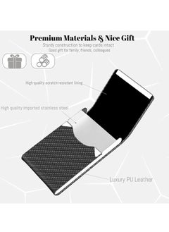 spa luxetique Business Card Holder, PU Leather Business Card Case Pocket Card Holders for Men or Women, Metal Slim Name Card Holder RFID Blocking Business Card Carrier with Magnetic Closure, Black Carbon  - Image 2