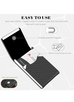 spa luxetique Business Card Holder, PU Leather Business Card Case Pocket Card Holders for Men or Women, Metal Slim Name Card Holder RFID Blocking Business Card Carrier with Magnetic Closure, Black Carbon  - Image 3
