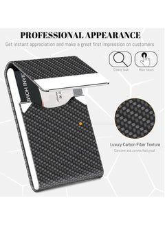 spa luxetique Business Card Holder, PU Leather Business Card Case Pocket Card Holders for Men or Women, Metal Slim Name Card Holder RFID Blocking Business Card Carrier with Magnetic Closure, Black Carbon  - Image 4