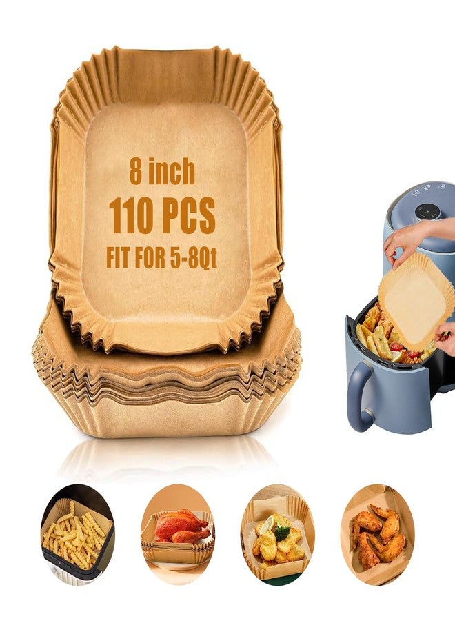 IRCPEN Air Fryer Paper Liners, 110 PCS Non stick Oil Resistant Air Fryer Parchment, 8 Inch Disposable Food Grade Free Of Bleach Square Parchment Baking Paper - Image 1