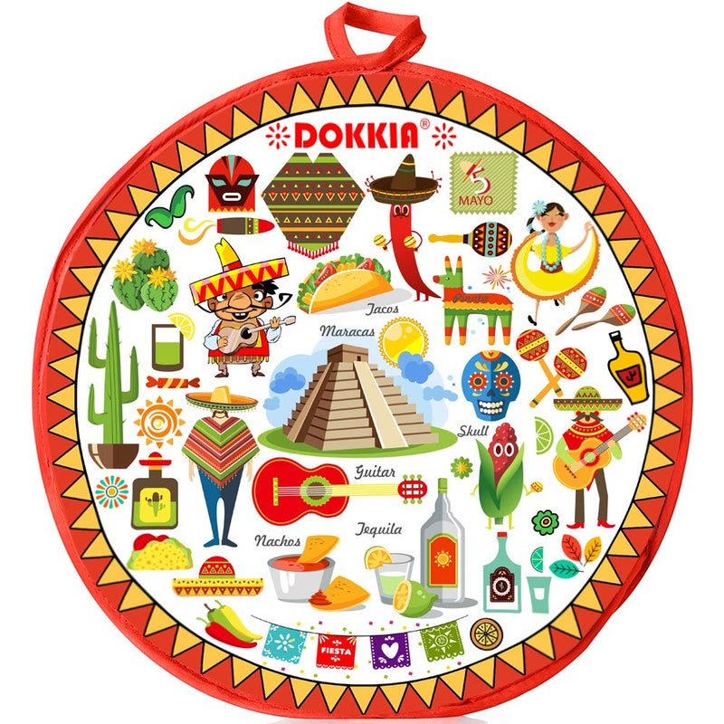 DOKKIA Tortilla Warmer Taco 12 Inch Insulated Cloth Pouch Microwavable Use Fabric Bag Servers Holder to Keep Flour Burrito Warm 12 Inch Fiesta Maracas Sombrero Serape Poncho