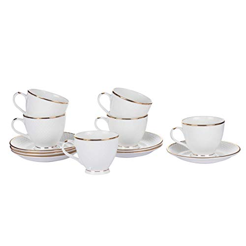 RAINCART Bone China Diamond Gold line Cup Saucer Set of 6 Cups and 6 Saucer - Image 1
