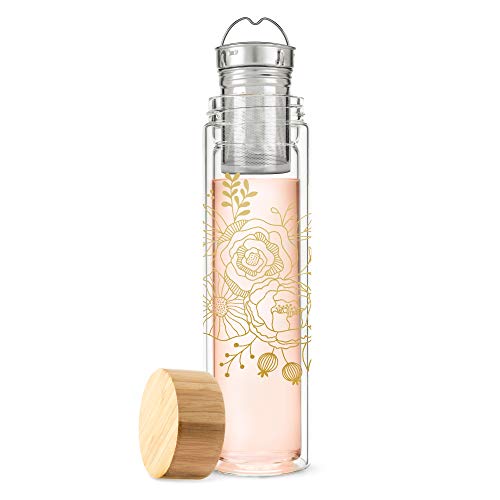 Pinky Up Blair Travel Infuser Mug, Double-Walled Glass, Stainless Steel Strainer, 16 Oz, Bouquet - Image 4