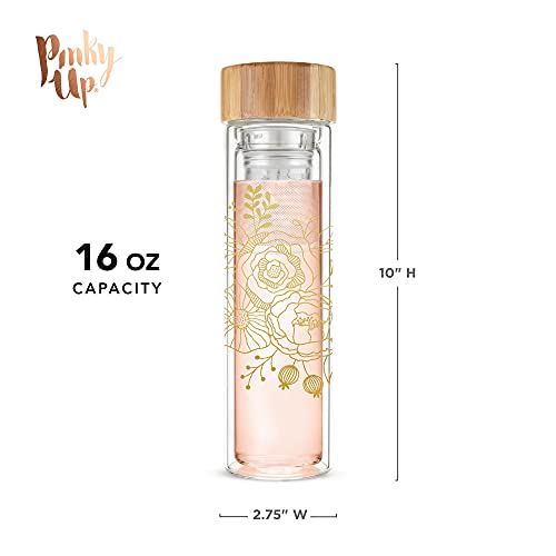 Pinky Up Blair Travel Infuser Mug, Double-Walled Glass, Stainless Steel Strainer, 16 Oz, Bouquet - Image 5