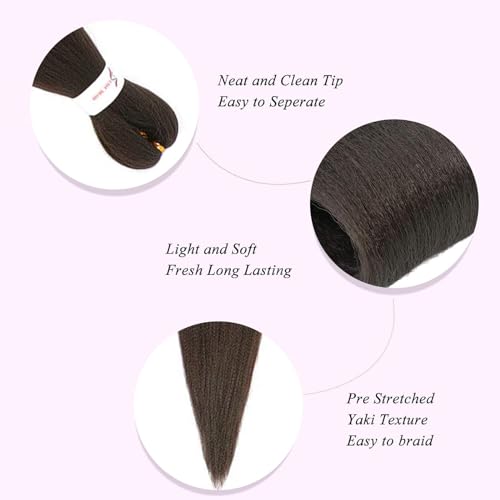 ALIABSION Prestretched Braiding Hair 8 Packs 26 inch Dark Brown Braiding Hair Extensions for Women Crochet Box Braids Synthetic Yaki Braid Crochet Hair Extensions Hot Water Setting(4#) - Image 3