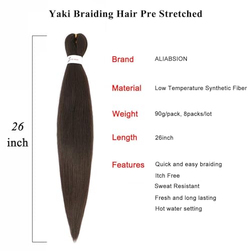 ALIABSION Prestretched Braiding Hair 8 Packs 26 inch Dark Brown Braiding Hair Extensions for Women Crochet Box Braids Synthetic Yaki Braid Crochet Hair Extensions Hot Water Setting(4#) - Image 4
