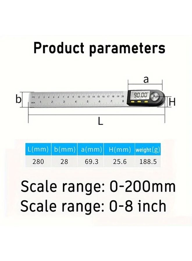 Digital Angle Ruler 0 200mm Stainless Steel LCD Display Precision 0 1 Degree 360 Degree Measuring - Image 1