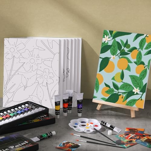 Cholemy 36 Pcs Paint and Sip Kit for Adults 8''x10'' Pre Drawn Canvas for Painting DIY Afro Acrylic Painting Kit Wood Easel Brushes Date Night Bulk for Christmas Party Gifts(Flowering) - Image 2