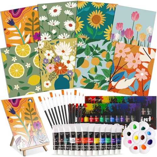 Cholemy 36 Pcs Paint and Sip Kit for Adults 8''x10'' Pre Drawn Canvas for Painting DIY Afro Acrylic Painting Kit Wood Easel Brushes Date Night Bulk for Christmas Party Gifts(Flowering) - Image 1